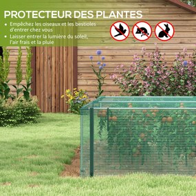 Estufa de jardim para tomates com rede de proteção e porta com fecho de correr enrolável em HDPE, 125 x 373 x 62,5 cm