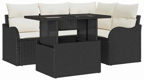 Conjunto de Sofá de Jardim vidaXL de 5 Peças com Almofadas Preto Polir