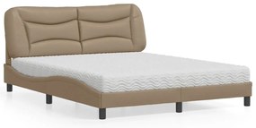 Cama com colchão 160x200 cm couro artificial cappuccino