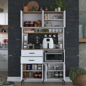 Armário Alto de Cozinha "Stella" - Nogueira e Branco - Design Moderno