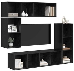 Conjunto de móvel de TV 4 pcs Carvalho preto Madeira processada