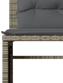 4 pcs conjunto sofás de jardim c/ almofadões vime PE cinzento