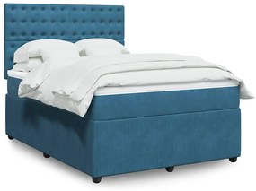 vidaXL Cama com molas/colchão 140x200 cm veludo azul-escuro