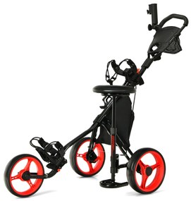 Carrinho de Golfe Dobrável com 3 Rodas Push or Pull Trolley Leve e com 4 Posições Ajustáveis em Altura Vermelha