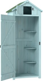 Outsunny Armário de Jardim de Madeira 77x54,2x179 cm 0,3 m² Armário de Armazenamento com 3 Prateleiras e 2 Portas Azul Claro | Aosom Portugal