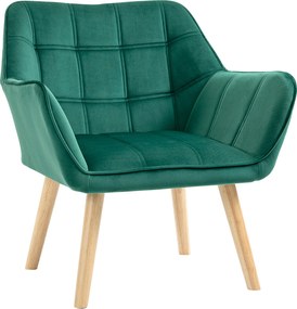 HOMCOM Poltrona Moderna Poltrona de Leitura Estofada em Veludo com Assento Amplo Pés em Madeira 67x61,5x71 cm Verde | Aosom Portugal