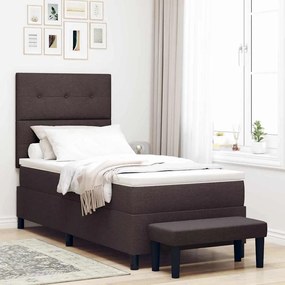 vidaXL Cama Box com Colchão e Banco Castanho Escuro 100x200 cm Tecido