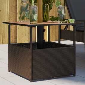 vidaXL Mesa jardim c/orifício guarda-sol 55x55x46,5cm vime PE castanho