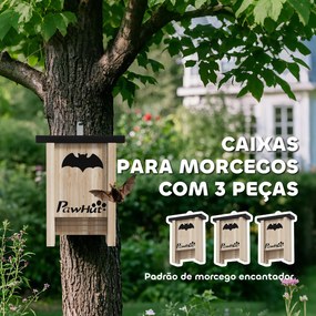 Conjunto de 3 Refúgios para Morcegos Caixas de Madeira para Exterior, Jardim ou Horta Fácil de Pendurar 18x6x22,5 cm