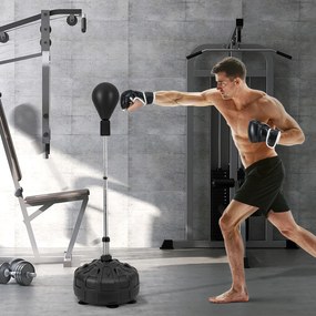 Saco de boxe de pé com base, bola de velocidade, altura ajustável em 4 níveis, ventosas e luvas para adultos e adolescentes, preto