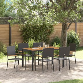 Conjunto de Jantar de Jardim vidaXL 7 Peças Preto em Rattan Poly