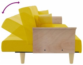 Sofá-cama com apoio de braços tecido amarelo-claro