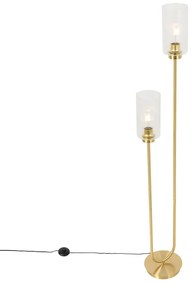 Candeeiro de pé Art Déco dourado com vidro 2 luzes - Laura Art Deco