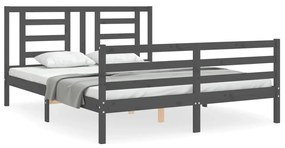 Estrutura de cama com cabeceira 160x200 cm madeira maciça cinza