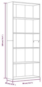 Estante 5 prat. 80x30x189 cm derivados madeira cinzento sonoma