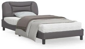 Estrutura cama c/ cabeceira 100x200cm couro artificial cinzento