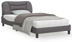 vidaXL Estrutura cama c/ cabeceira 100x200cm couro artificial cinzento
