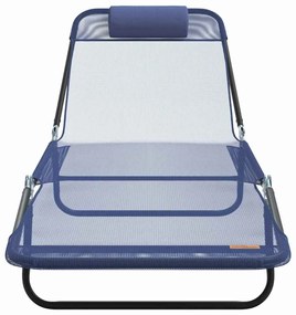 Espreguiçadeiras Dobráveis 2 pcs com Apoio de Cabeça Azul Textilene