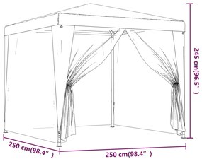 Tenda festas c/ 4 paredes laterais rede 2,5x2,5m PEAD vermelho