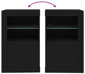 Móveis de apoio c/ luzes LED 2 pcs derivados de madeira preto