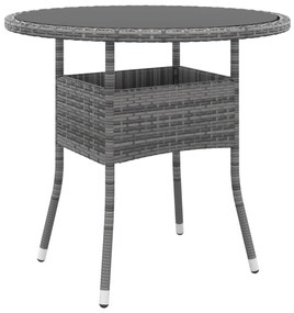 3 pcs conjunto de jantar para jardim vime PE cinzento