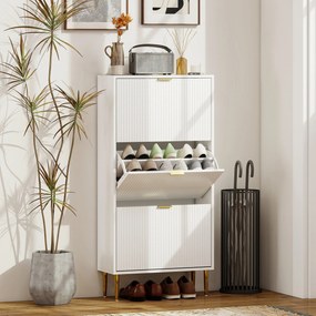 Sapateira com capacidade para 18 pares, com 3 gavetas rebatíveis, portas caneladas e prateleiras ajustáveis, 60 x 24 x 122,5 cm, branco