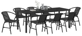 Conjunto de Jantar de Jardim 9 Peças Preto de Rattan Poliéster