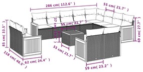 13 pcs conjunto de sofás de jardim com almofadões vime PE preto