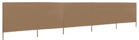 Para-vento c\ 5 painéis tecido 600x160 cm cinzento-acastanhado