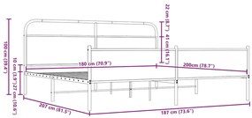 Estrutura cama sem colchão 180x200 cm metal carvalho castanho