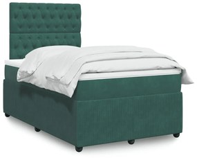 Cama boxspring com colchão 120x190 cm veludo verde-escuro