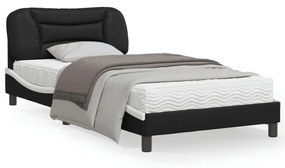 vidaXL Estrutura cama c/ luzes LED 100x200cm couro artif. preto/branco