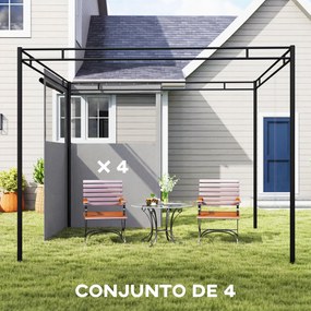 4 Paredes Laterais para Tenda (NÃO INCLUIDA) 3x3 m Laterais de Tenda com 8 Janelas Proteção UV 30+ Impermeável Cinzento Claro
