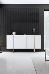 Aparador "Madrid" com 4 Portas - Branco e Dourado - 160x80x35 cm - Des