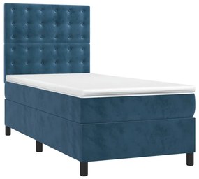 Cama com molas/colchão 90x190 cm veludo azul-escuro