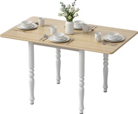 Mesa de jantar dobrável para 2 a 6 pessoas, 74-134 cm (CADEIRAS NÃO INCLUIDAS), mesa de cozinha com 2 abas, pés em aço, madeira natural
