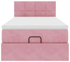 Estrutura de cama otomana com colchão rosa 90x200cm veludo