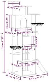 Árvore p/ gatos c/ postes arranhadores sisal 191 cm cor creme