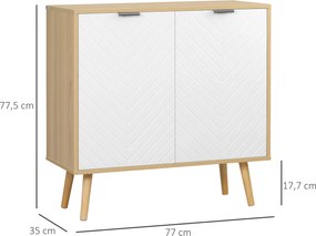 Aparador de sala, móvel de arrumação com 2 portas e prateleira ajustável, 77 x 35 x 77,5 cm, branco e madeira natural