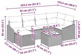 Conjunto de Sofá de Jardim com 6 Peças e Almofadas em Rattan Polipropi