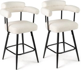Conjunto de 2 bancos giratórios com encosto e braços curvos com pernas de metal e apoio para os pés 63 x 54 x 100 cm Brancos