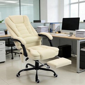 Cadeira de escritório com função de massagem, com altura ajustável, encosto reclinável e comando com fio, bege