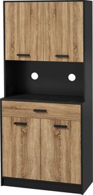 Armário de cozinha, aparador, móvel de arrumação, 2 armários com 4 portas e 1 gaveta, passagem para cabos, 80 x 40 x 180 cm