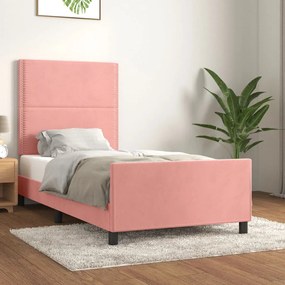 Estrutura de cama c/ cabeceira 90x200 cm veludo rosa