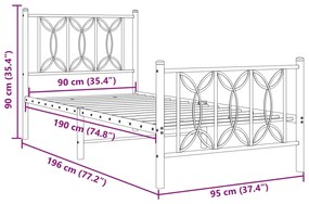 Estrutura de cama com cabeceira e pés 90x190 cm metal branco