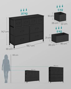 Cómoda com 8 gavetas em tecido e estrutura metálica 98,7 x 30 x 74,7 cm na cor Preto