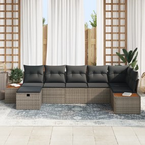 Conjunto de Sofás de Jardim com Almofadas Cinza Rattan Sintético