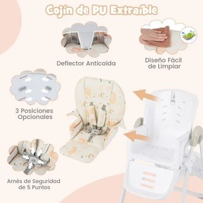 Cadeira refeição alta convertível para bebés com 90-105 cm Cadeira de colo ajustável em altura com tabuleiro amovível Encosto para as costas Apoio par