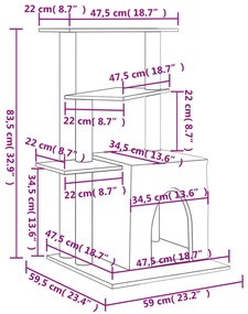 Árvore p/ gatos postes arranhadores sisal 83,5 cm cinza-escuro