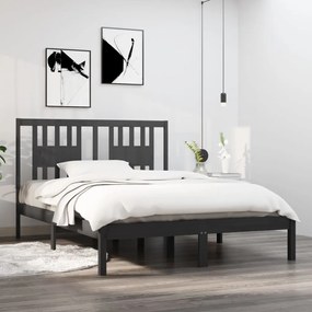 Estrutura de cama casal 135x190 cm madeira maciça cinzento